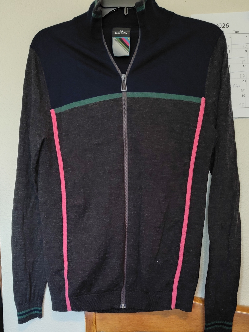 Paul Smith Black Zip-Up Sweater with Pink and Green Accents